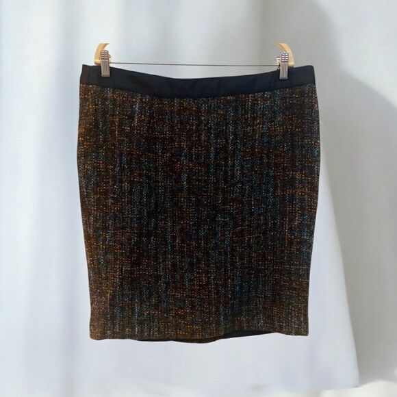 Boden Tweed Skirt Sz 16R Knee Length Brown Blue Orange Flecks Back Slit - Picture 1 of 11